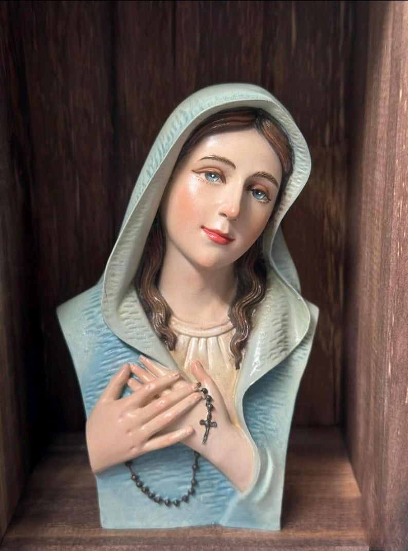 Hand Painted Virgin Mary Bust Statue, Catholic Religious Decor, Blessed Mother Figurine, Home Altar or Church Decoration, Christian Gift